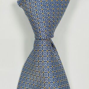 Bvlgari 7-Fold Silk Tie Mens Blue Geometric Pattern Made In Italy Luxury Necktie